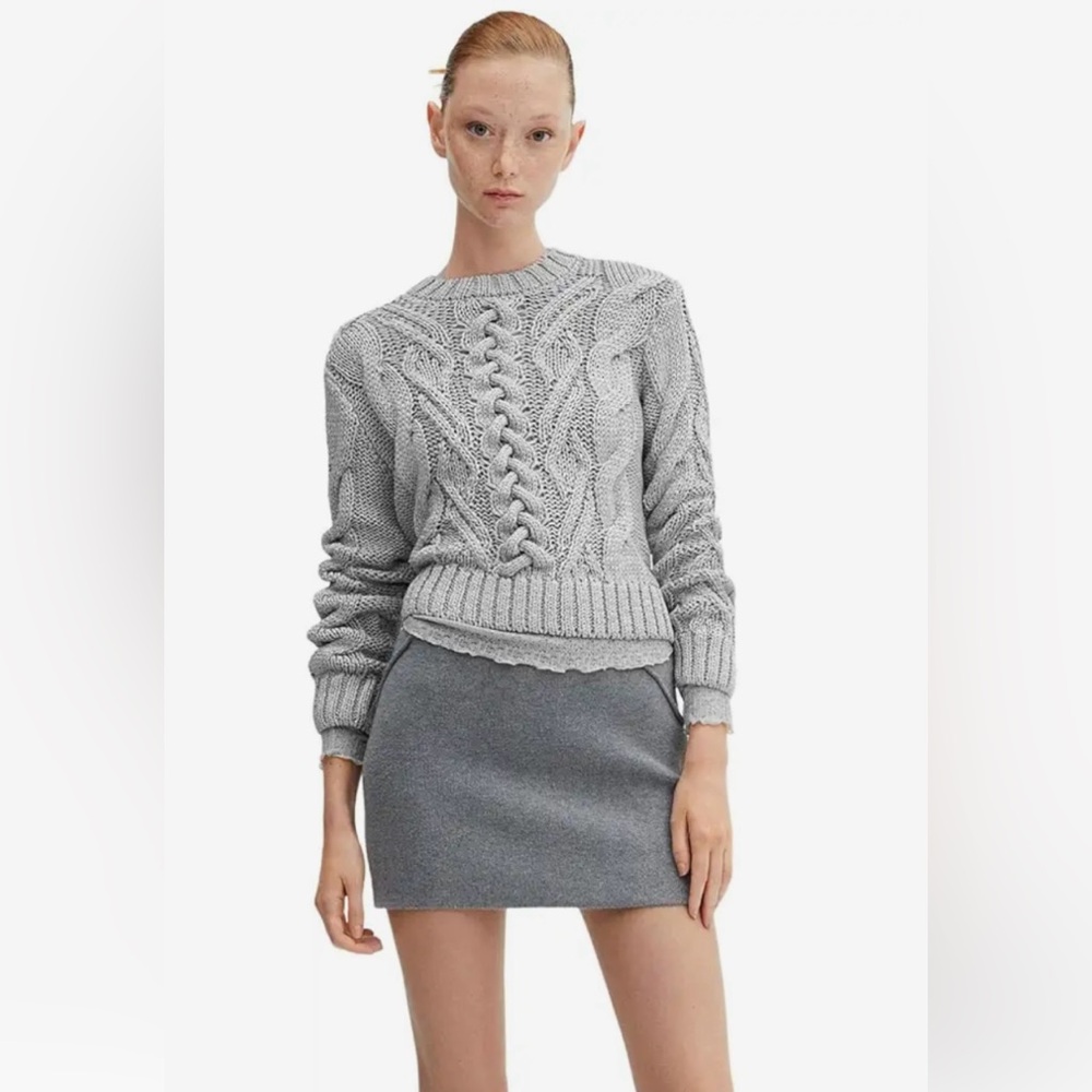MANGO Metallic Silver Braided sweater